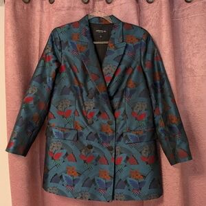 Beautiful Rich Embroidered Lafayette 148 New York Empress Teal Multi Blazer